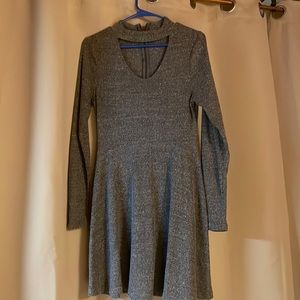 Women’s heather grey long sleeve mini dress with neck cutout